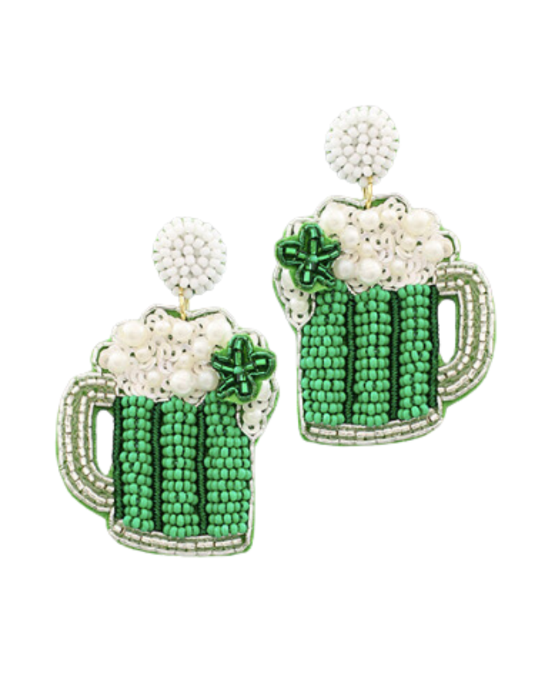 Initial Styles St. Patrick's Day Green Beer Seed Bead Earrings