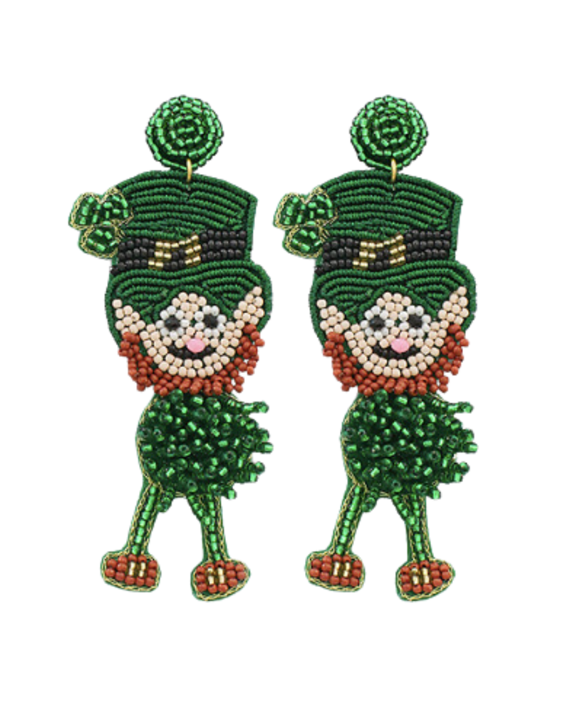 Initial Styles St. Patrick's Day Leprechaun Seed Bead Earrings