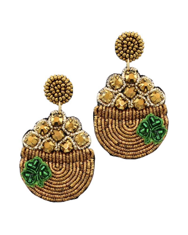 Initial Styles St. Patrick's Day Pot of Gold Seed Bead Earrings