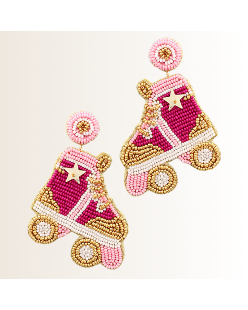 Initial Styles Hot Pink Roller Skate Seed Bead Earrings