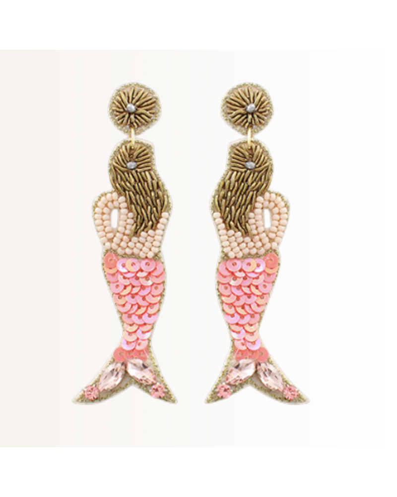 Initial Styles Pink Mermaid Seed Bead Earrings