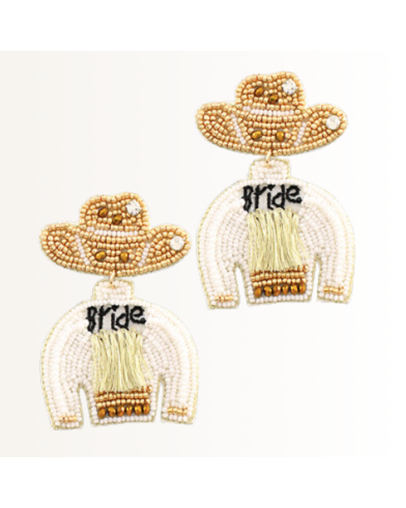 Initial Styles Bride Cowboy Hat & Jacket Seed Bead Earrings