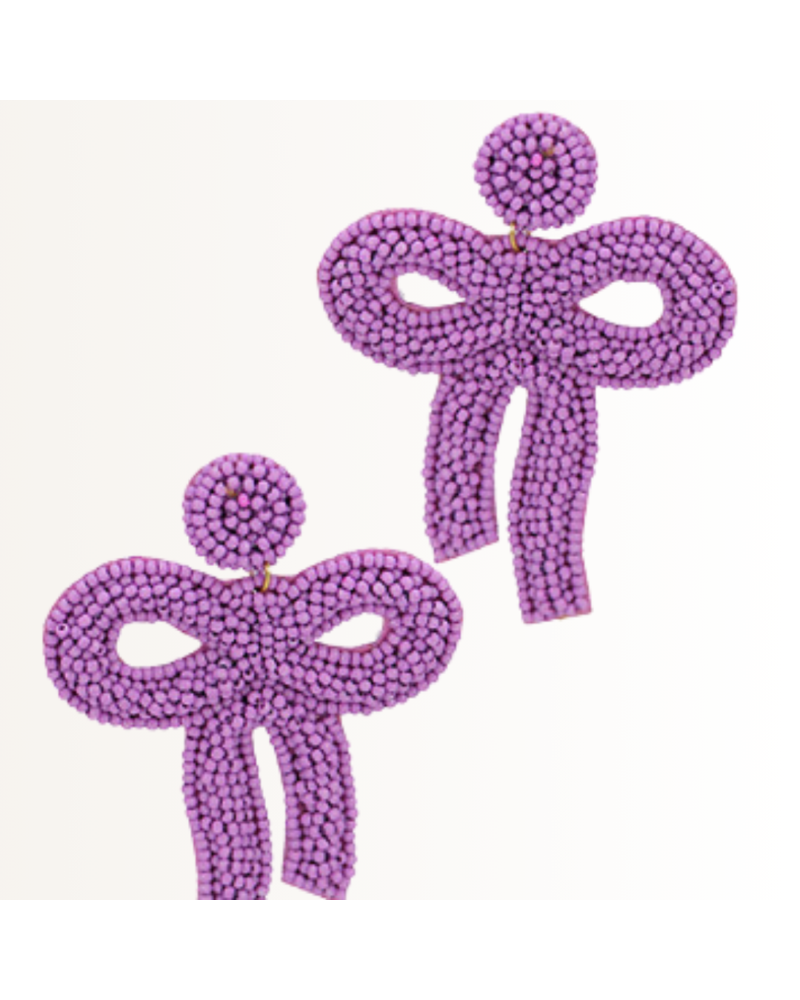 Initial Styles Lavender Bow Seed Bead Earrings