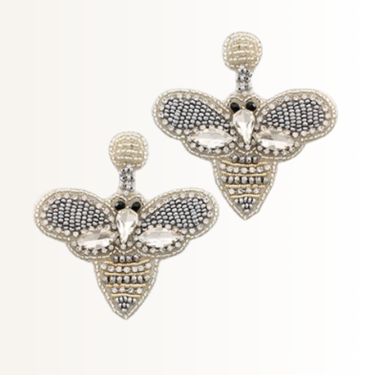 Embellished Silver Bee Earrings