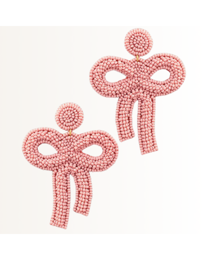 Initial Styles Light Pink Bow Seed Bead Earrings