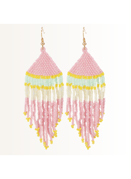 Initial Styles Pink Beaded Fringe Earrings