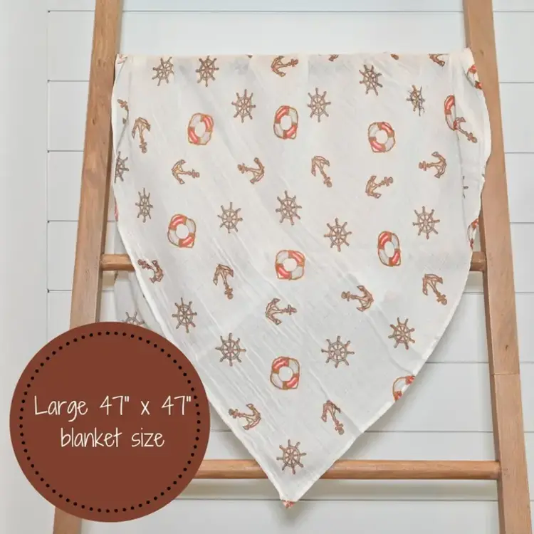 Anchor & Wheel Muslin Baby Blanket