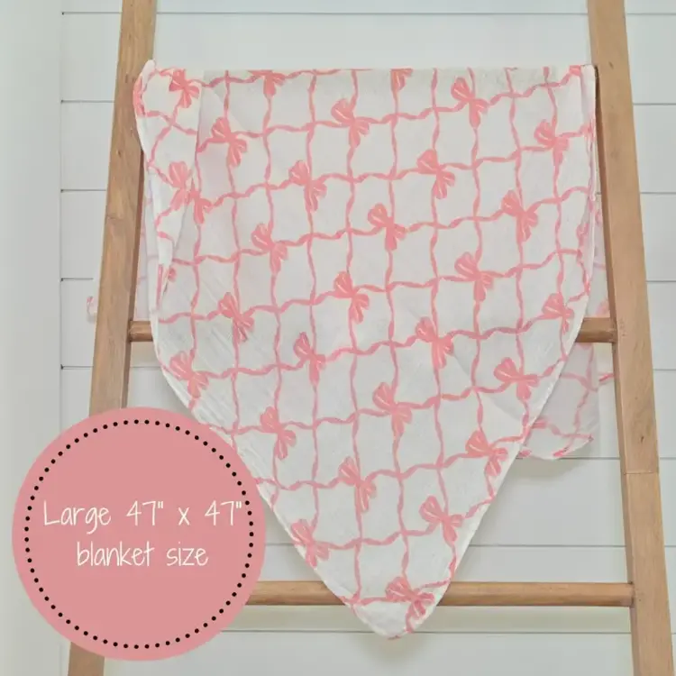 Beautiful Pink Bows Muslin Baby Blanket
