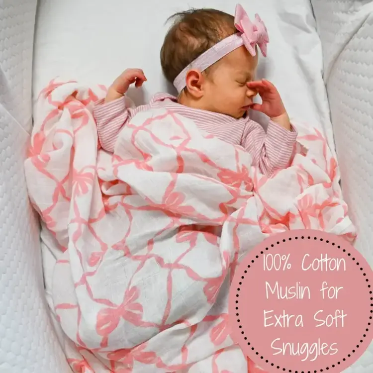 Beautiful Pink Bows Muslin Baby Blanket