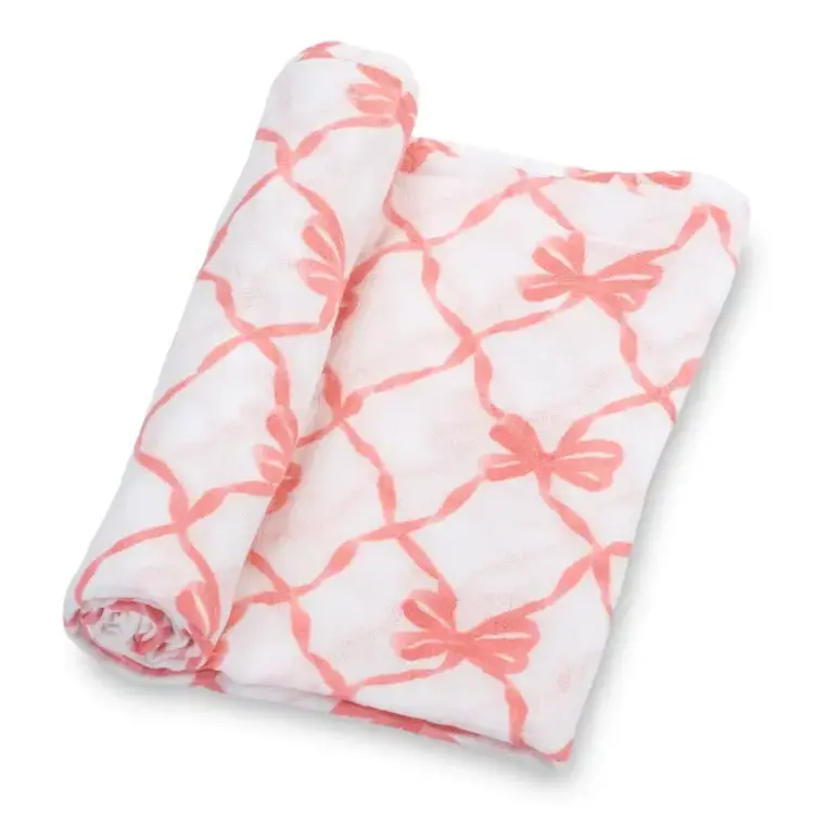 Beautiful Pink Bows Muslin Baby Blanket