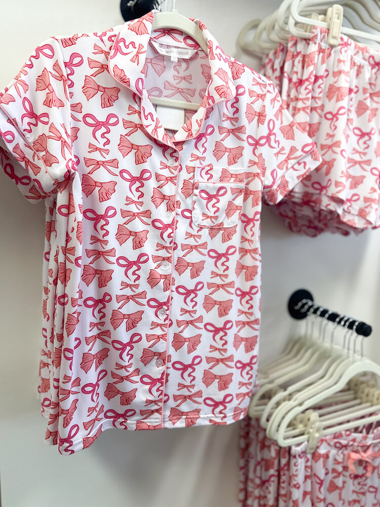 Pink Bow Short Sleeve Pajama Shirt