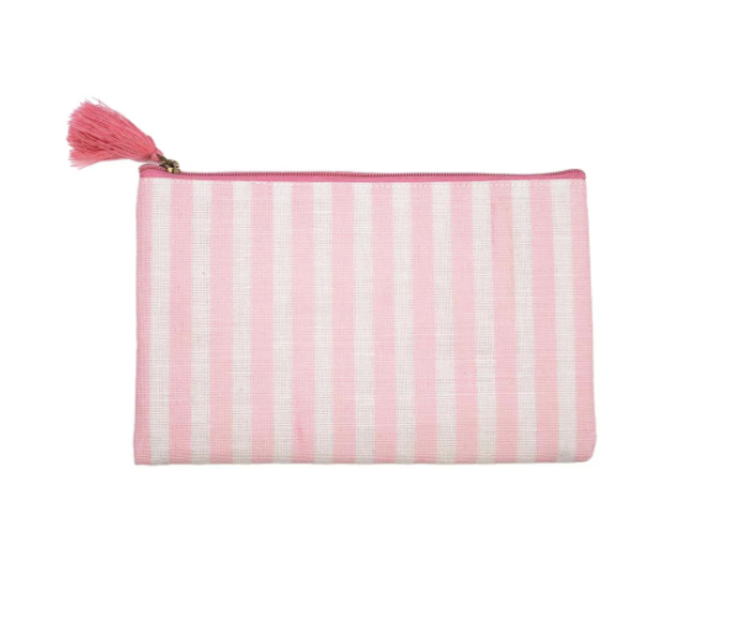 Pink & White Striped Zip Pouch