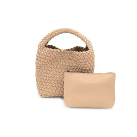 Beige Woven Mini Hobo