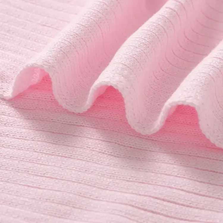 Bubblegum Pink Ribbed Organic Cotton Baby Blanket