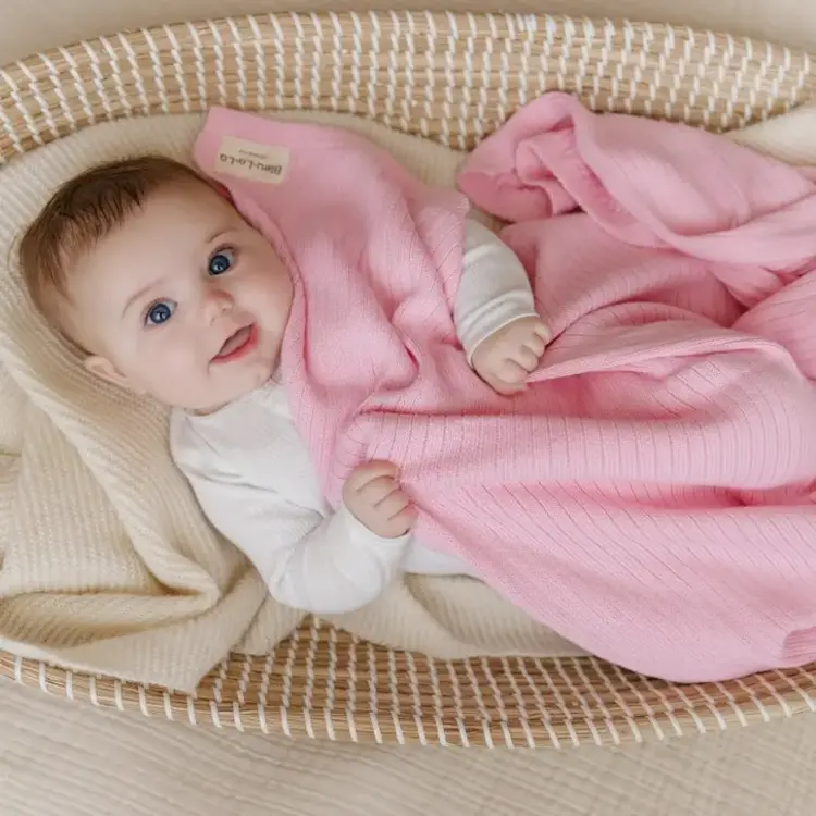 Bubblegum Pink Ribbed Organic Cotton Baby Blanket