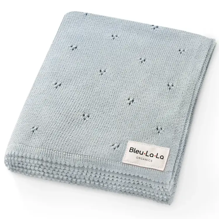 Pointelle Powder Blue Organic Cotton Baby Blanket