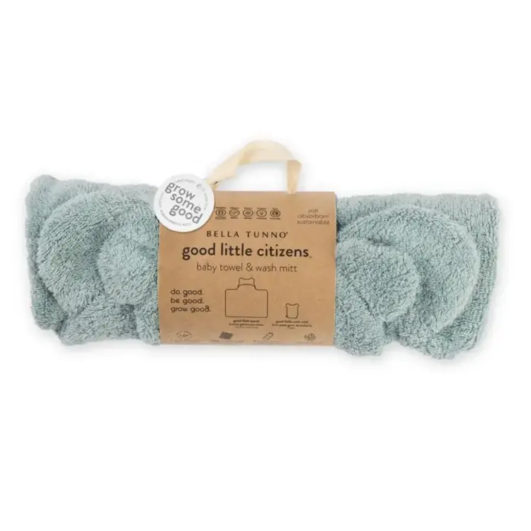 Fog Blue Bear Ear Hooded Towel + Wash Mitt