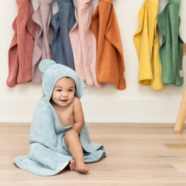 Fog Blue Bear Ear Hooded Towel + Wash Mitt