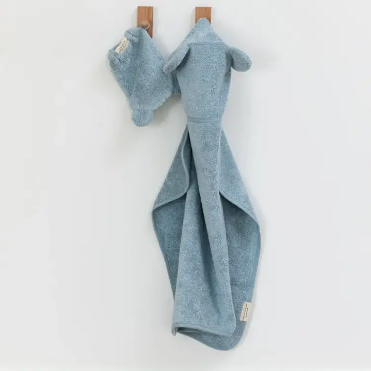 Fog Blue Bear Ear Hooded Towel + Wash Mitt