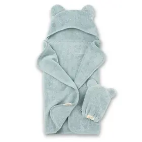 Blue Bear Ear Hooded Towel + Wash Mitt