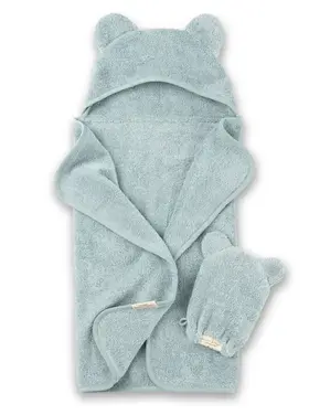 Blue Bear Ear Hooded Towel + Wash Mitt