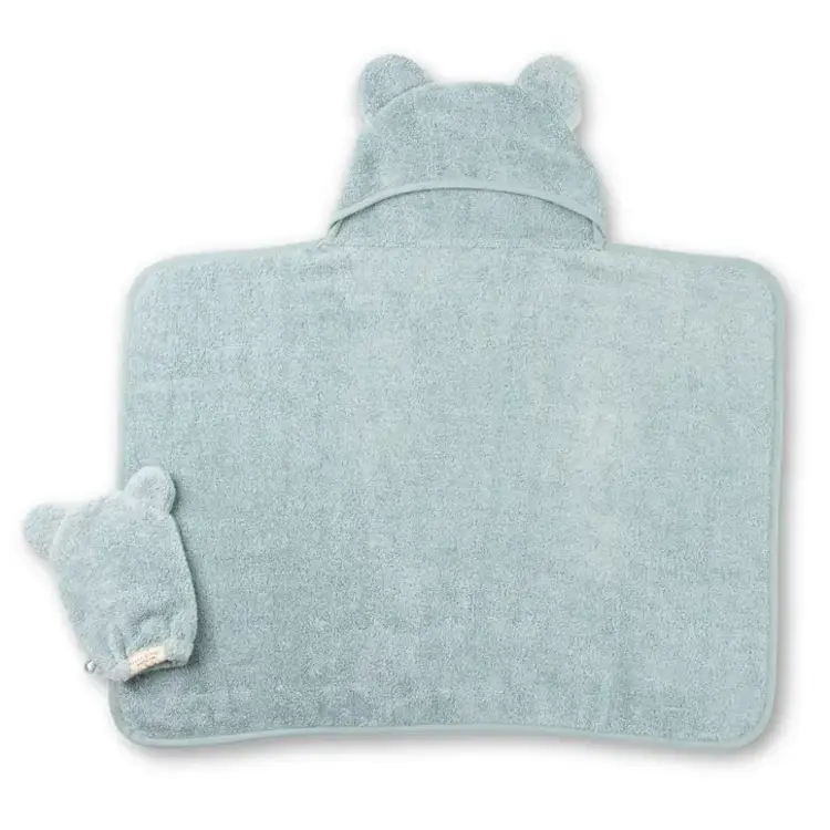 Fog Blue Bear Ear Hooded Towel + Wash Mitt