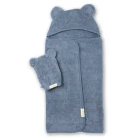 Rain Blue Bear Ear Hooded Towel + Wash Mitt