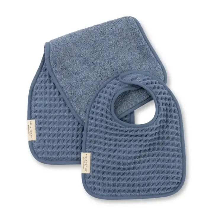 Rain Blue Reversible Bib + Burp Set
