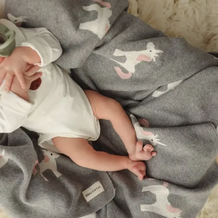 Grey Unicorn Organic Cotton Baby Blanket