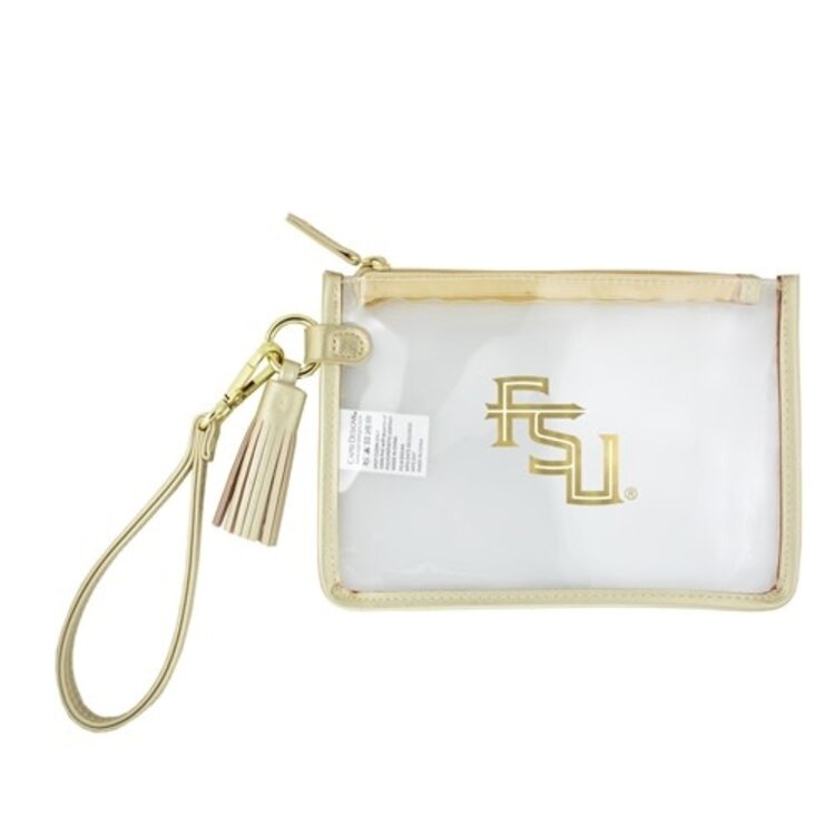 Capri Designs Gold FSU Clear Wristlet