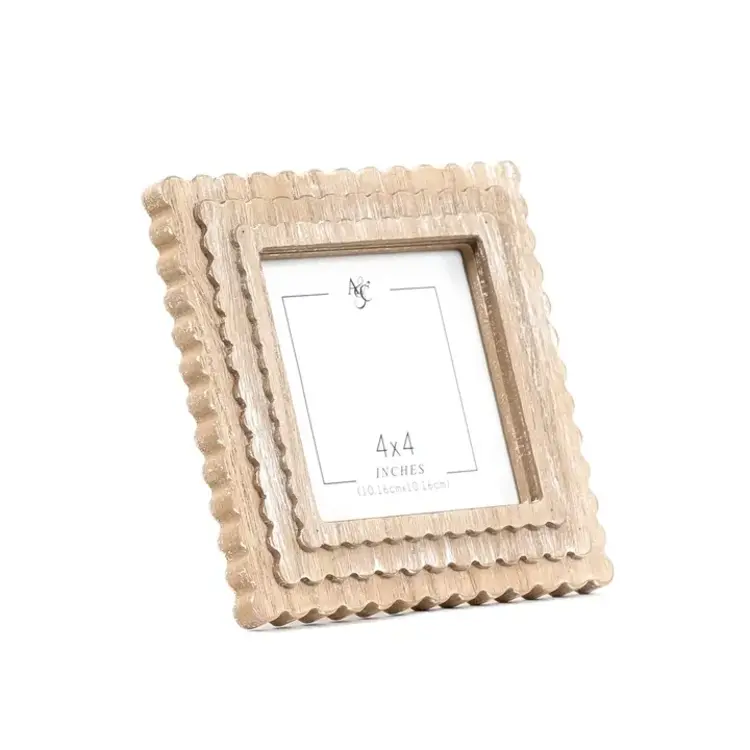 4x4 Wood Scalloped Natural Photo Frame