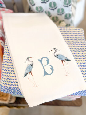Blue Heron Initial Tea Towel