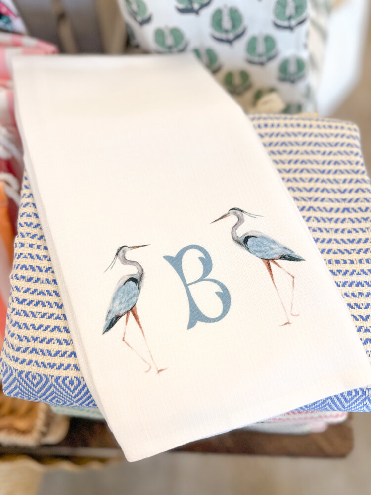 Blue Heron Initial Tea Towel