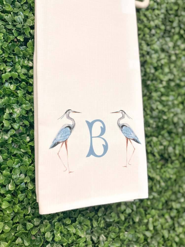 Blue Heron Initial Tea Towel