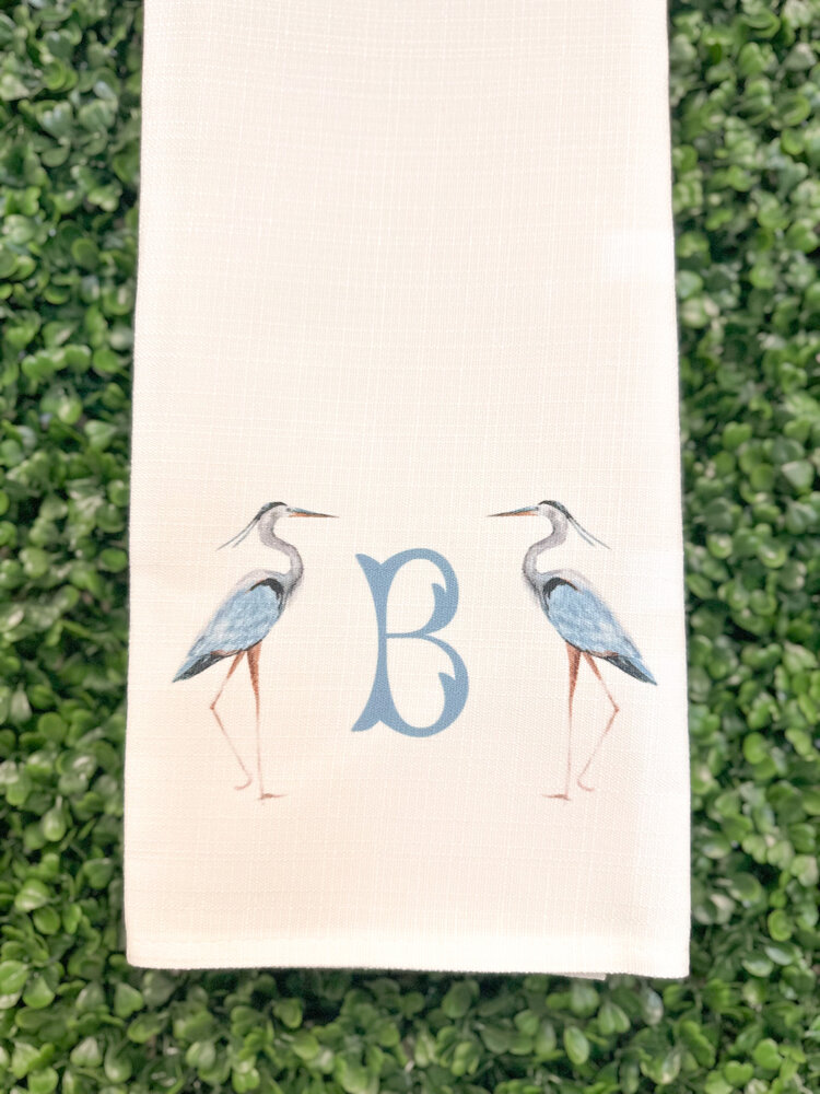 Blue Heron Initial Tea Towel