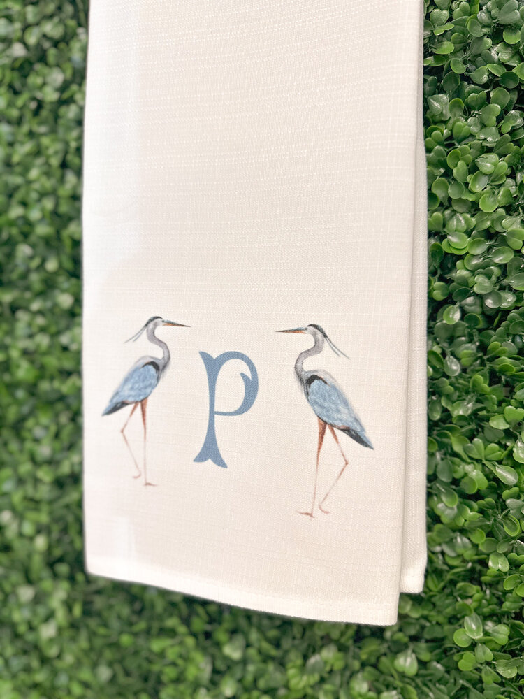 Blue Heron Initial Tea Towel
