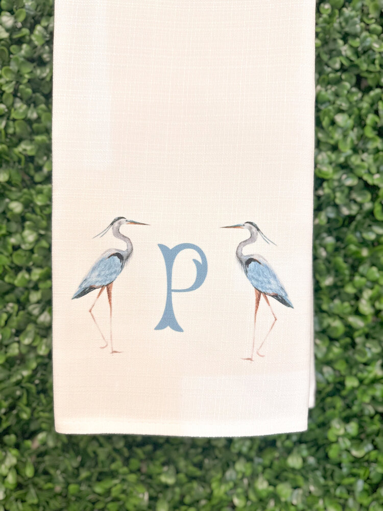 Blue Heron Initial Tea Towel