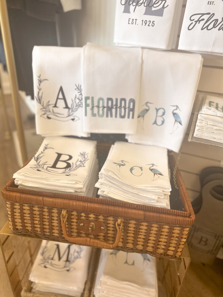 Blue Heron Initial Tea Towel