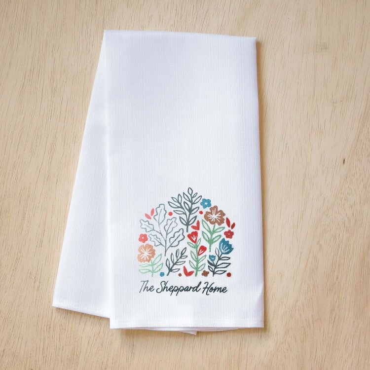 Floral Home Personalized Tea Towel