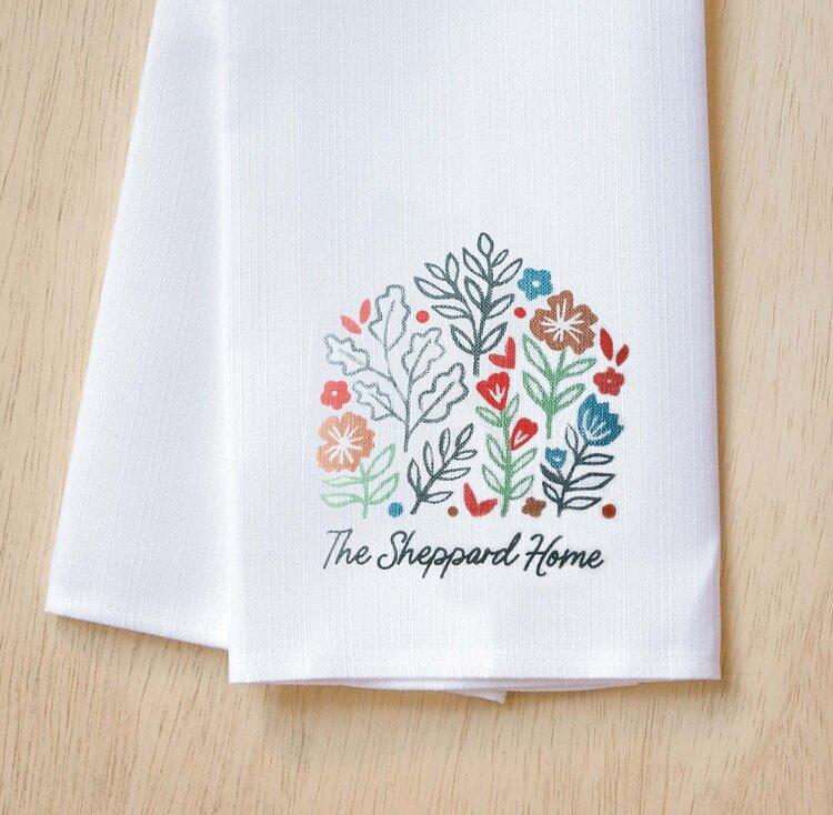 Floral Home Personalized Tea Towel
