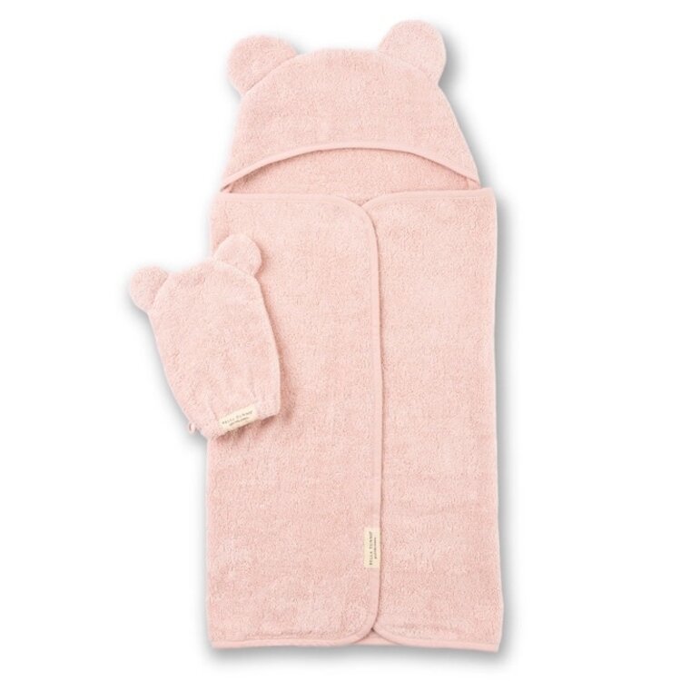 Blush Pink Bear Ear Hooded Towel + Wash Mitt
