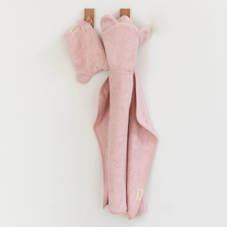 Blush Pink Bear Ear Hooded Towel + Wash Mitt
