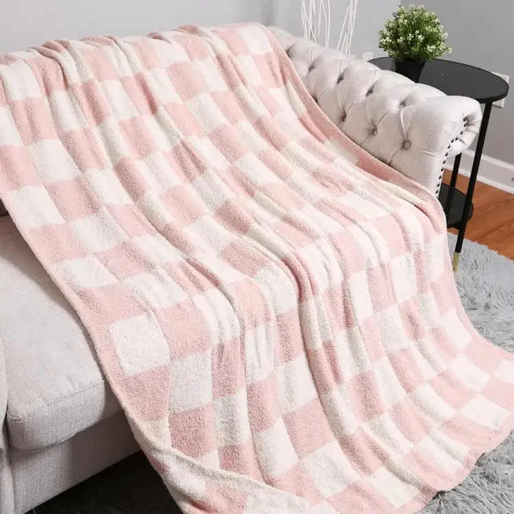 Pink Checkered Luxe Throw Blanket