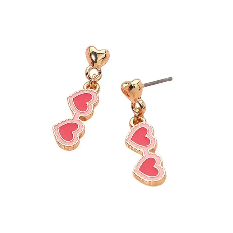 Enamel Pink Double Heart Earrings