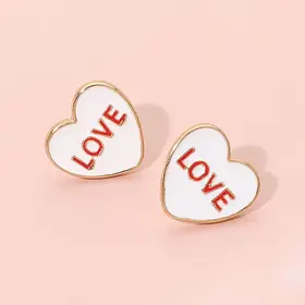 Sensibling Corp Enamel Heart Stud Earrings- White Love