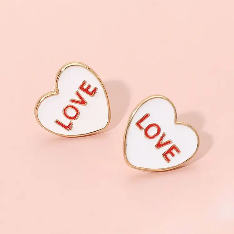 Sensibling Corp Enamel Heart Stud Earrings- White Love