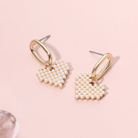 Pearl Pave Heart Charm Earrings