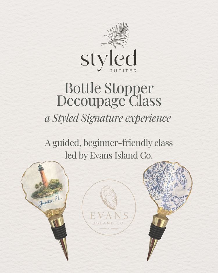 Styled Jupiter Amelia Island Bottle Stopper Decoupage Class Ticket