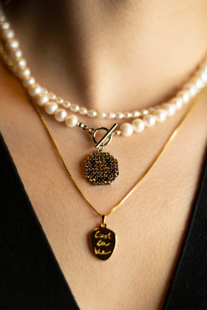 INFASHION Pearl Necklace  with Zircon Smiley Imitation pendant