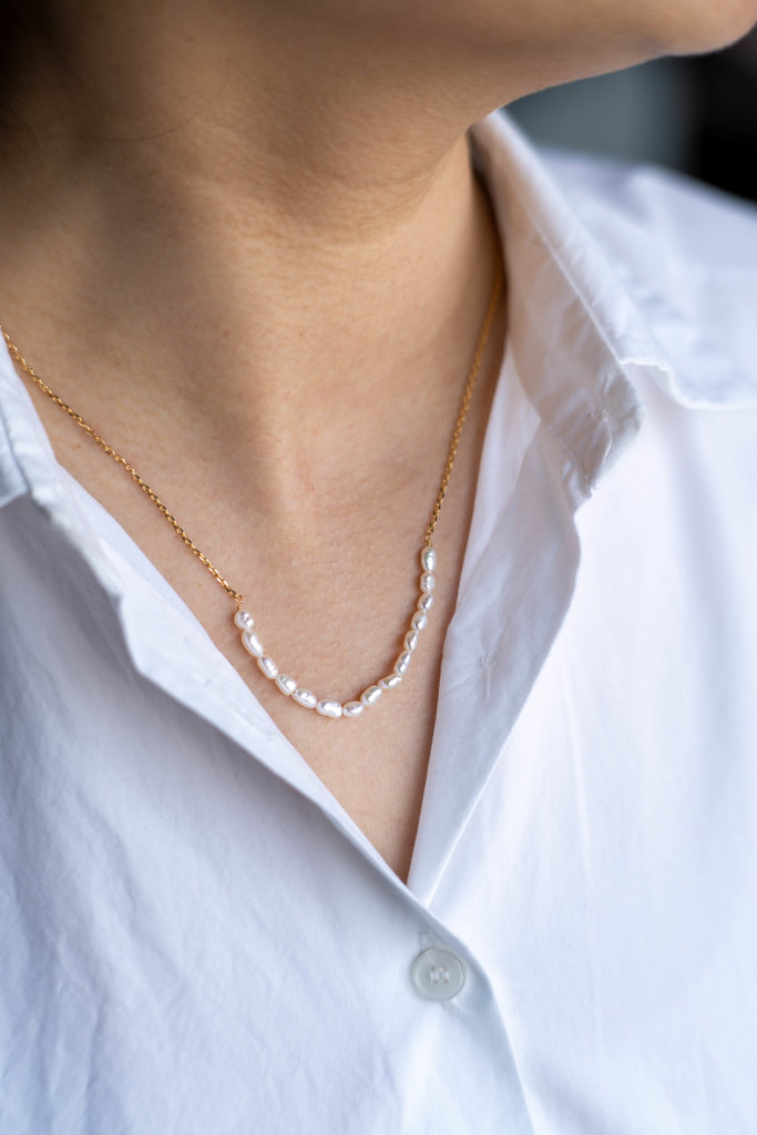 INFASHION Natural Bead Pearl with Chain Necklace